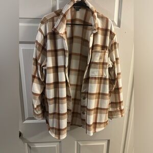 LIKE NEW! 2XL Eddie Bauer Brown and Cream Plaid Shirt Jacket